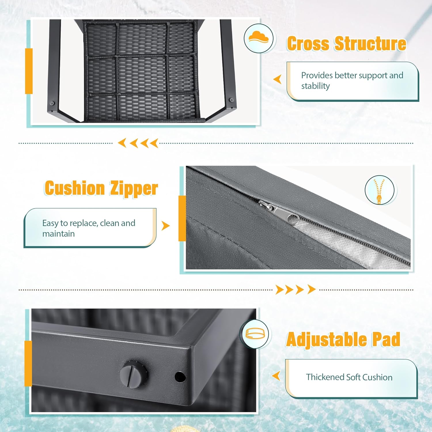 3-Piece Outdoor Patio Wicker Furniture Set, Modern Rattan Conversation Chairs with Coffee Table for Yard, Porch, Balcony & Bistro (Grey)