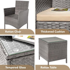 3-Piece Patio Porch Furniture Set, PE Rattan Wicker Chairs with Table, Outdoor Garden Conversation Set (Light Grey)