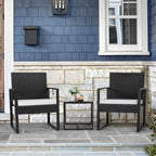 3-Piece Outdoor Patio Wicker Furniture Set, Modern Rattan Conversation Chairs with Coffee Table for Yard, Porch, Balcony & Bistro (White)