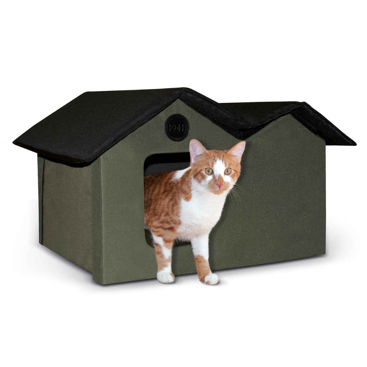 K&H Pet Products Unheated Outdoor Kitty House Extra Wide Olive / Black 21.5" x 26.5" x 15.5"