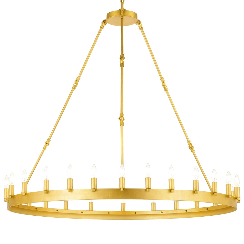 Vintage Wrought Iron Castile Chandelier 30 Lights – Rustic One-Tier Barn Loft Lighting, 63"W x 49"H Gold, V21-06