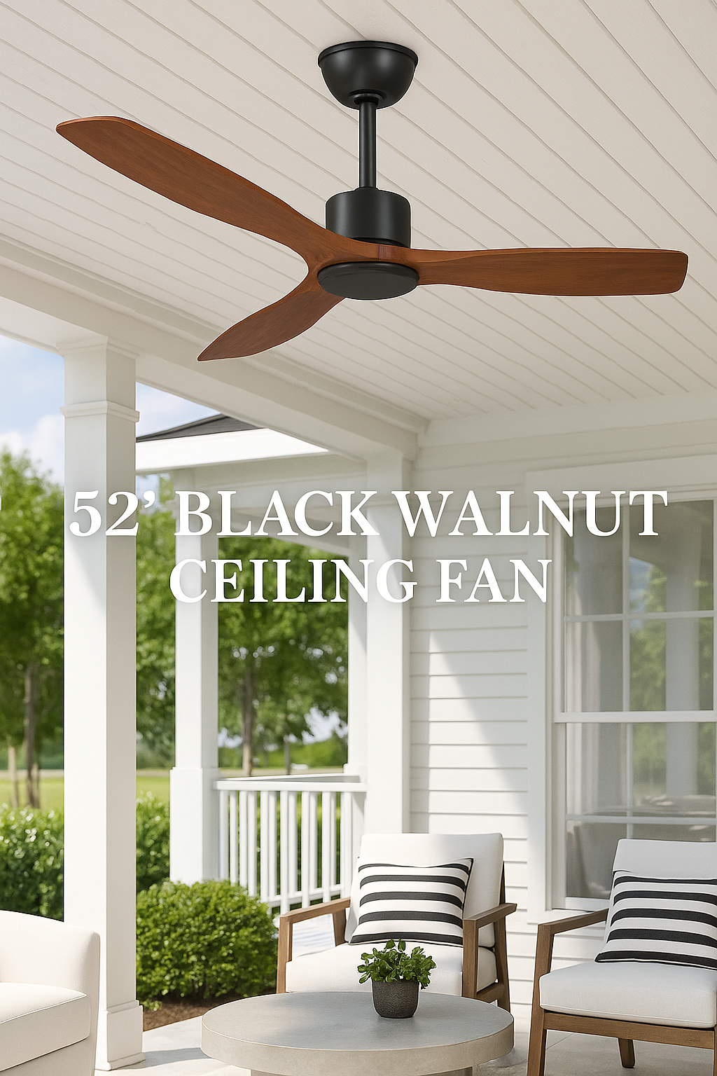 52" Black Walnut Ceiling Fan with No Light & Remote - 6 Speed, Reversible, Indoor/Outdoor V22-16