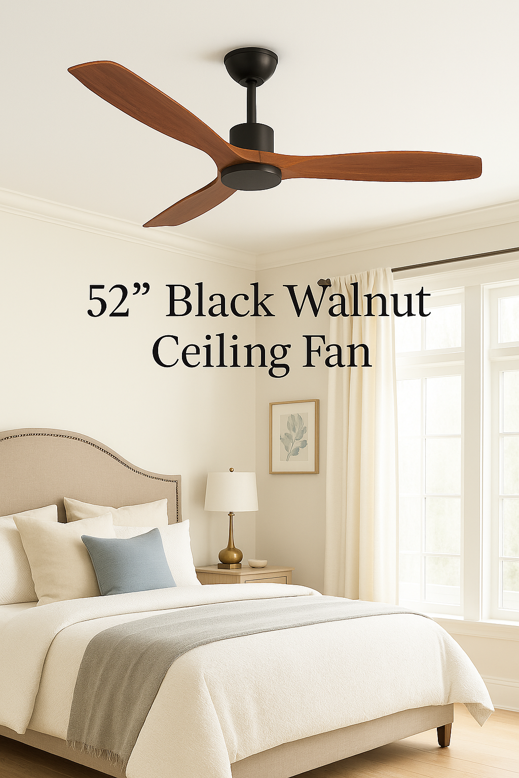 52" Black Walnut Ceiling Fan with No Light & Remote - 6 Speed, Reversible, Indoor/Outdoor V22-16