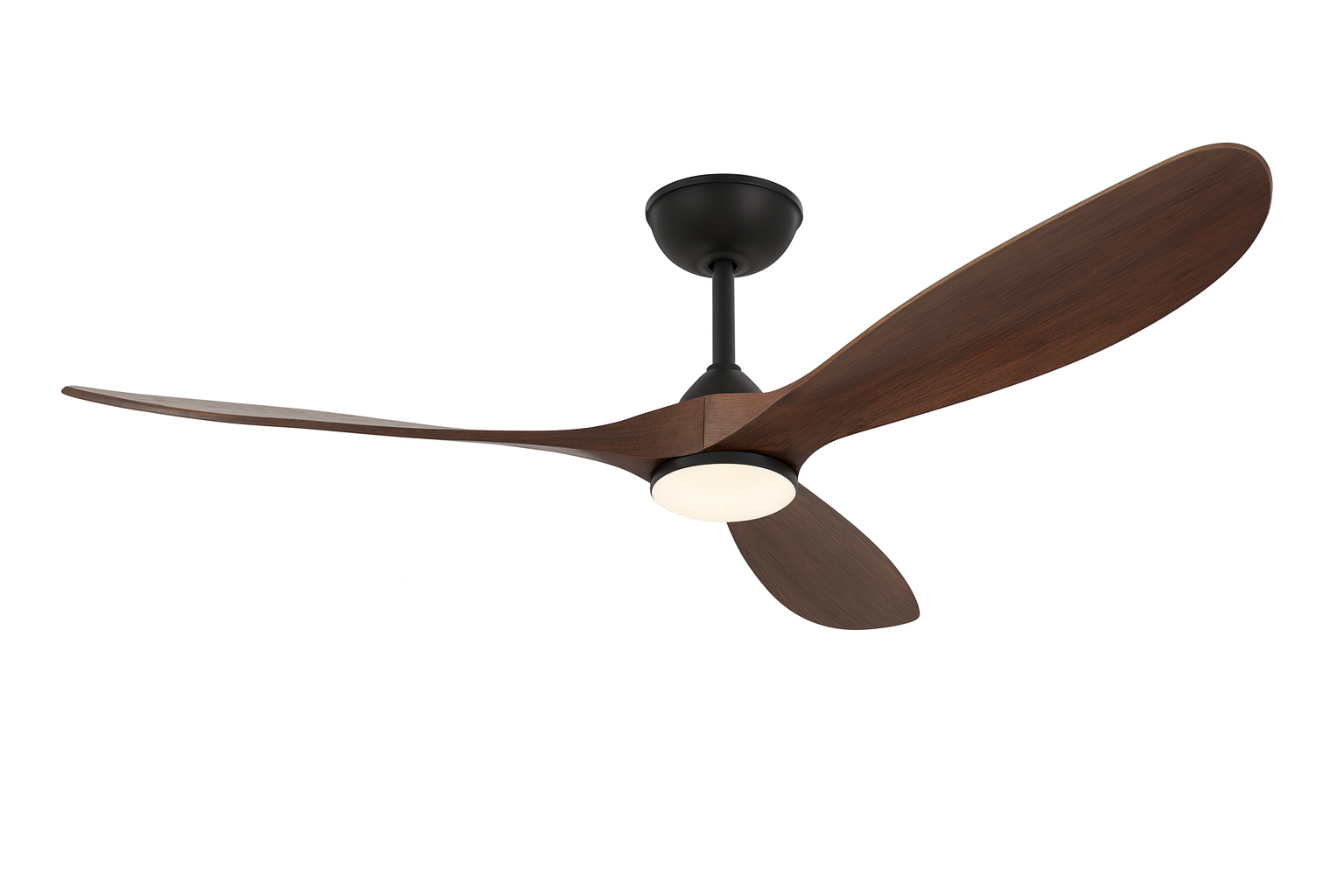 52" Dark Walnut Ceiling Fan with Dimmable LED Light & Remote - DC Motor, 3 Solid Wood Blades V22-21