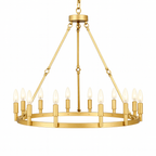 12-Light Vintage Rustic Chandelier Gold Finish, Wrought Iron Barn-Style Castile One-Tier Industrial Lighting Fixture
