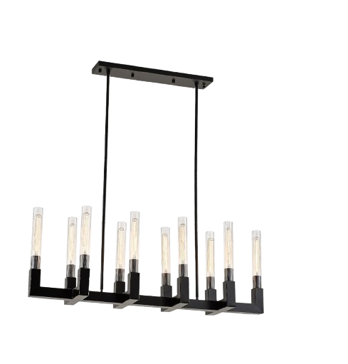 10-Light Industrial Rustic Linear Chandelier Black Finish, 55" Vintage Charm Barn Metal Farmhouse Lighting