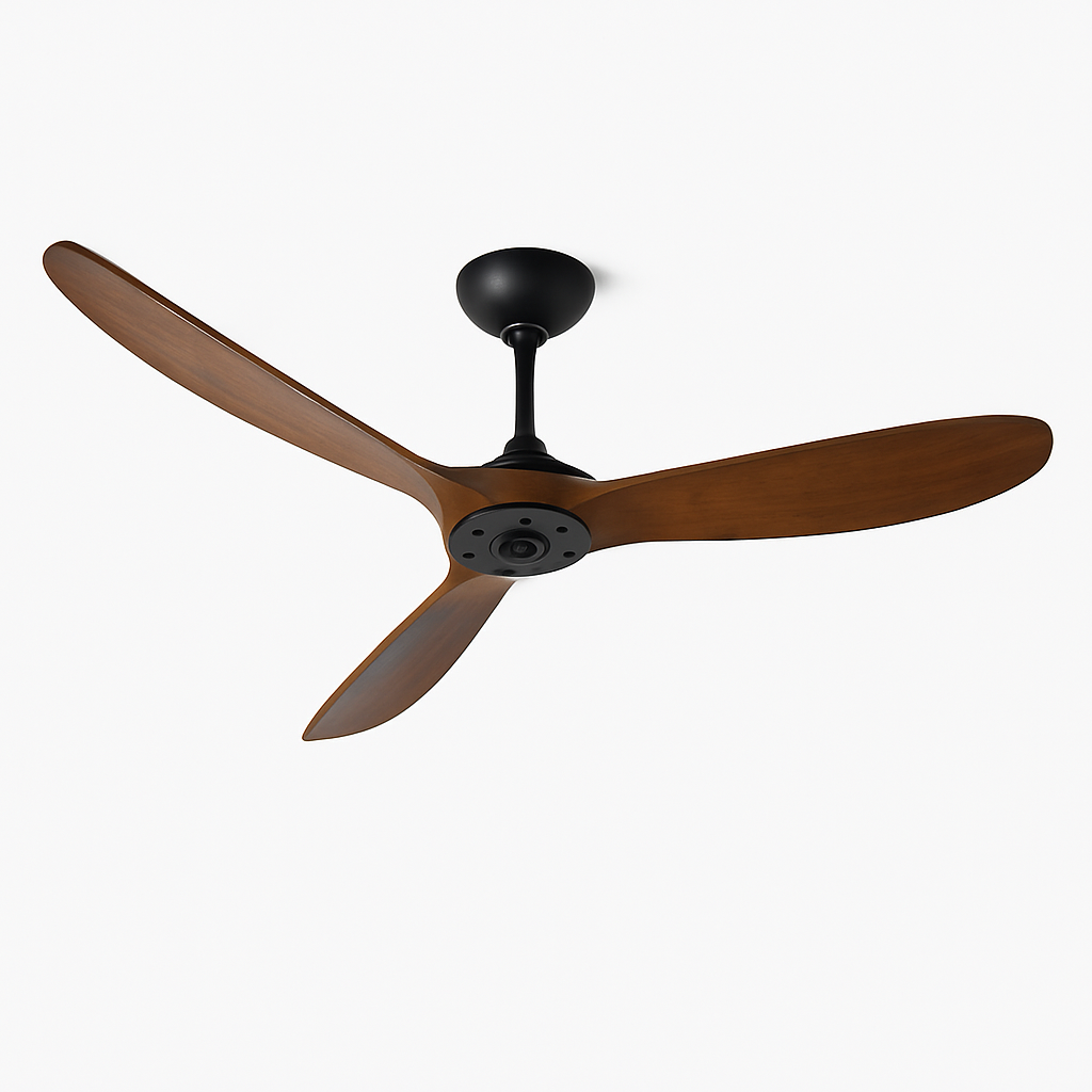 60" Walnut Ceiling Fan No Light, Indoor/Outdoor High CFM Wooden Propeller Fan