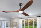 60" Ceiling Fan with Light & Remote, 3 Solid Wood Blades, Outdoor/Indoor DC Motor (Dark Walnut)