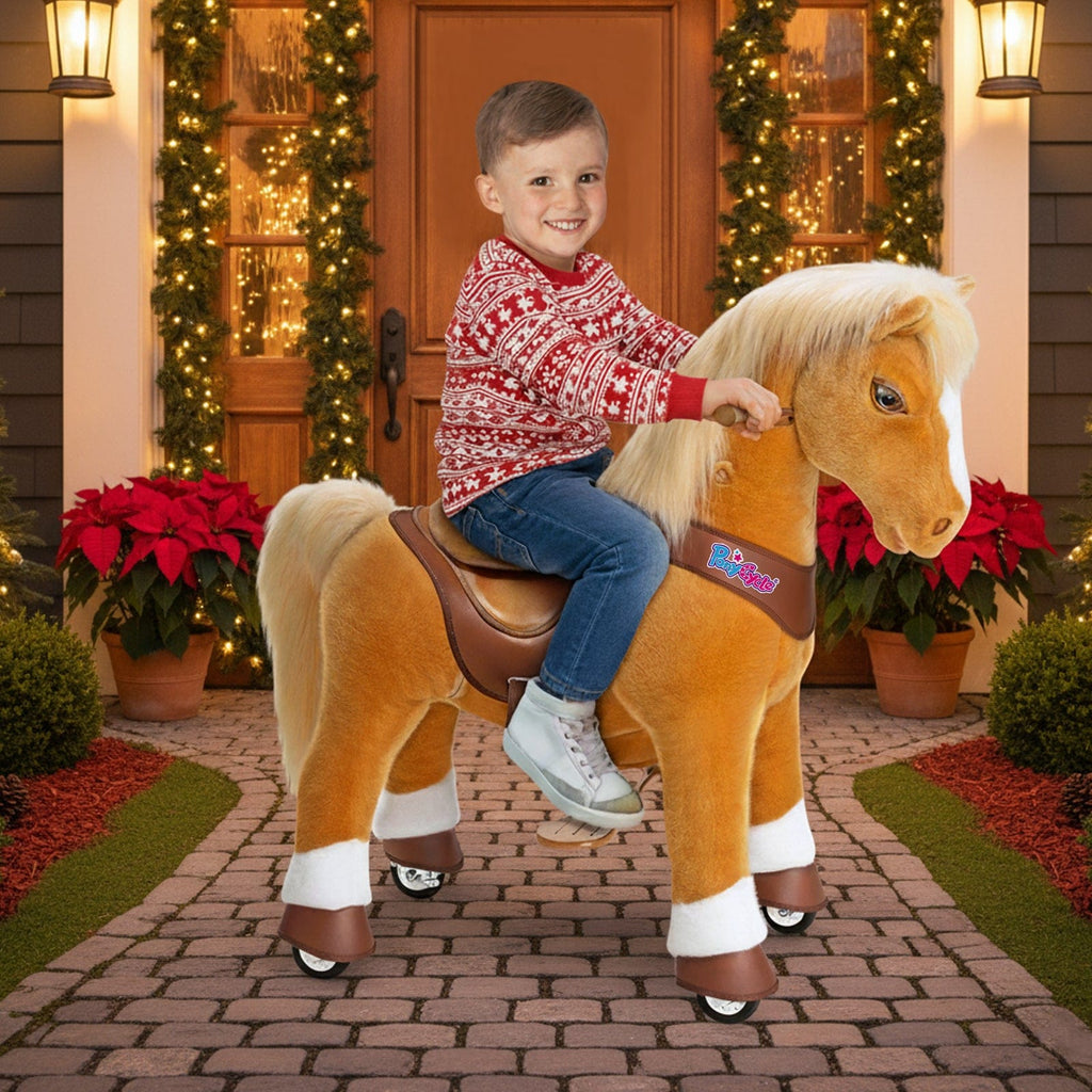 PonyCycle Model Y® Ride-On Horse, Light Brown - Rideable Toy for Kids Age 4-7, Mechanical Walking Ride-On Toy
