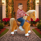 PonyCycle Model Y® Ride-On Horse, Light Brown - Rideable Toy for Kids Age 4-7, Mechanical Walking Ride-On Toy