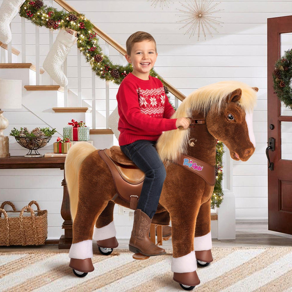 PonyCycle Model Y® Ride-On Horse, Brown - Rideable Toy for Kids Age 4-7, Mechanical Walking Ride-On Toy