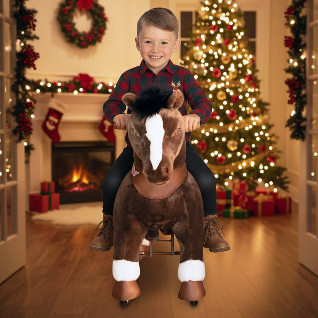 PonyCycle Model Y® Ride-On Horse, Chocolate Brown - Rideable Toy for Kids Age 4-7, Mechanical Walking Ride-On Toy