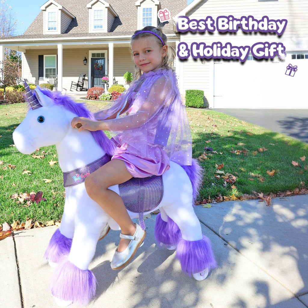 PonyCycle Model U® Purple Ride-On Unicorn for Kids Age 3-4, Mechanical Walking Pony Toy