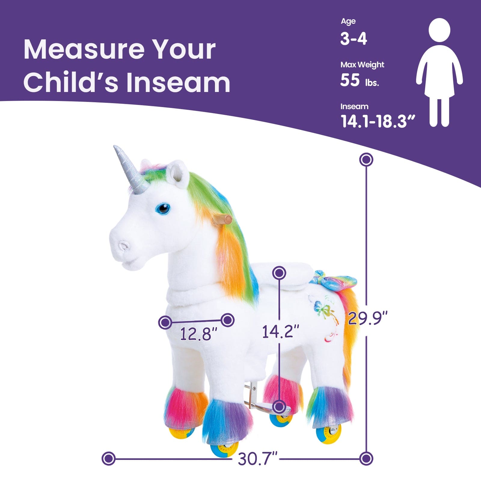 PonyCycle Model X® Ride-On Unicorn, Rainbow - Rideable Toy for Kids Age 3-4, Mechanical Walking Unicorn Ride-On Toy