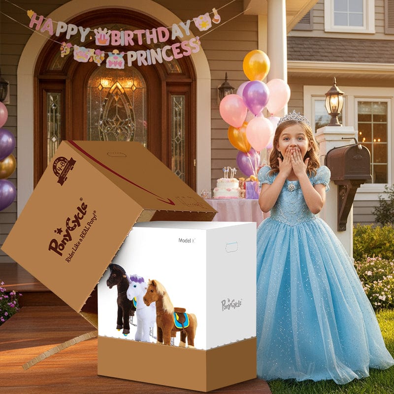 PonyCycle Model X® Ride-On Unicorn, Purple - Rideable Toy for Kids Age 4-7, Mechanical Walking Unicorn Ride-On Toy