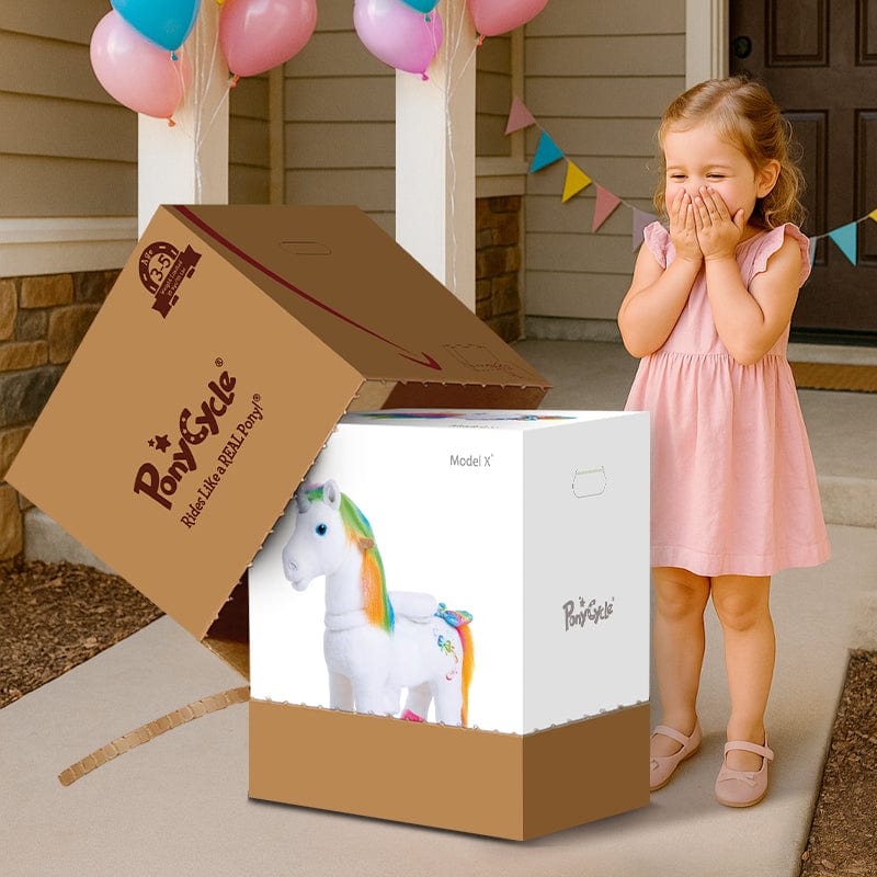 PonyCycle Model X® Ride-On Unicorn, Rainbow - Rideable Toy for Kids Age 3-4, Mechanical Walking Unicorn Ride-On Toy
