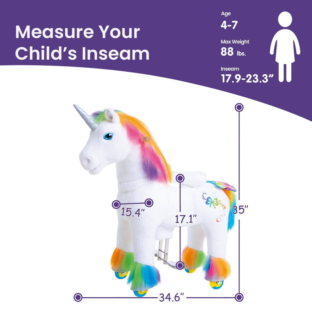 PonyCycle Model X® Ride-On Unicorn, Rainbow - Rideable Toy for Kids Age 4-7, Mechanical Walking Unicorn Ride-On Toy