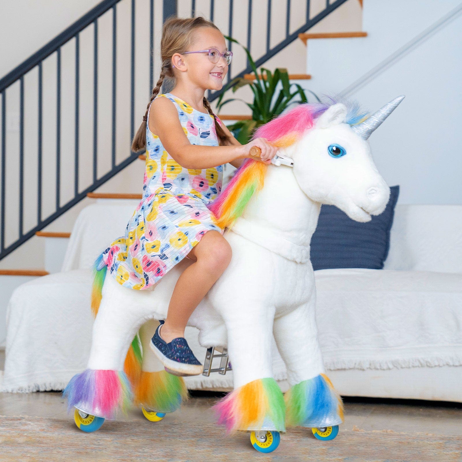 PonyCycle Model X® Ride-On Unicorn, Rainbow - Rideable Toy for Kids Age 3-4, Mechanical Walking Unicorn Ride-On Toy