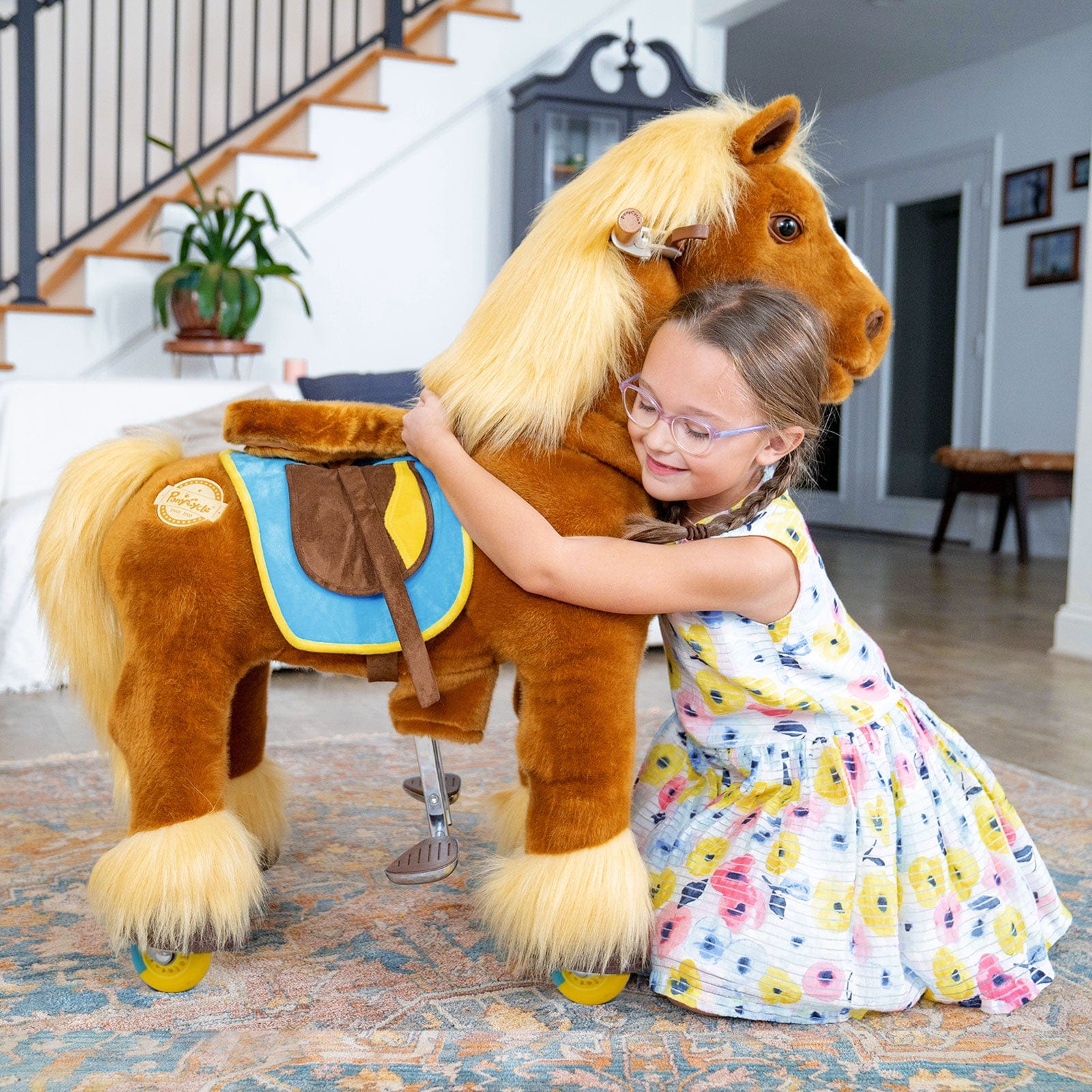 PonyCycle Model X® Ride-On Horse, Brown - Rideable Toy for Kids Age 4-7, Mechanical Walking Ride-On Toy