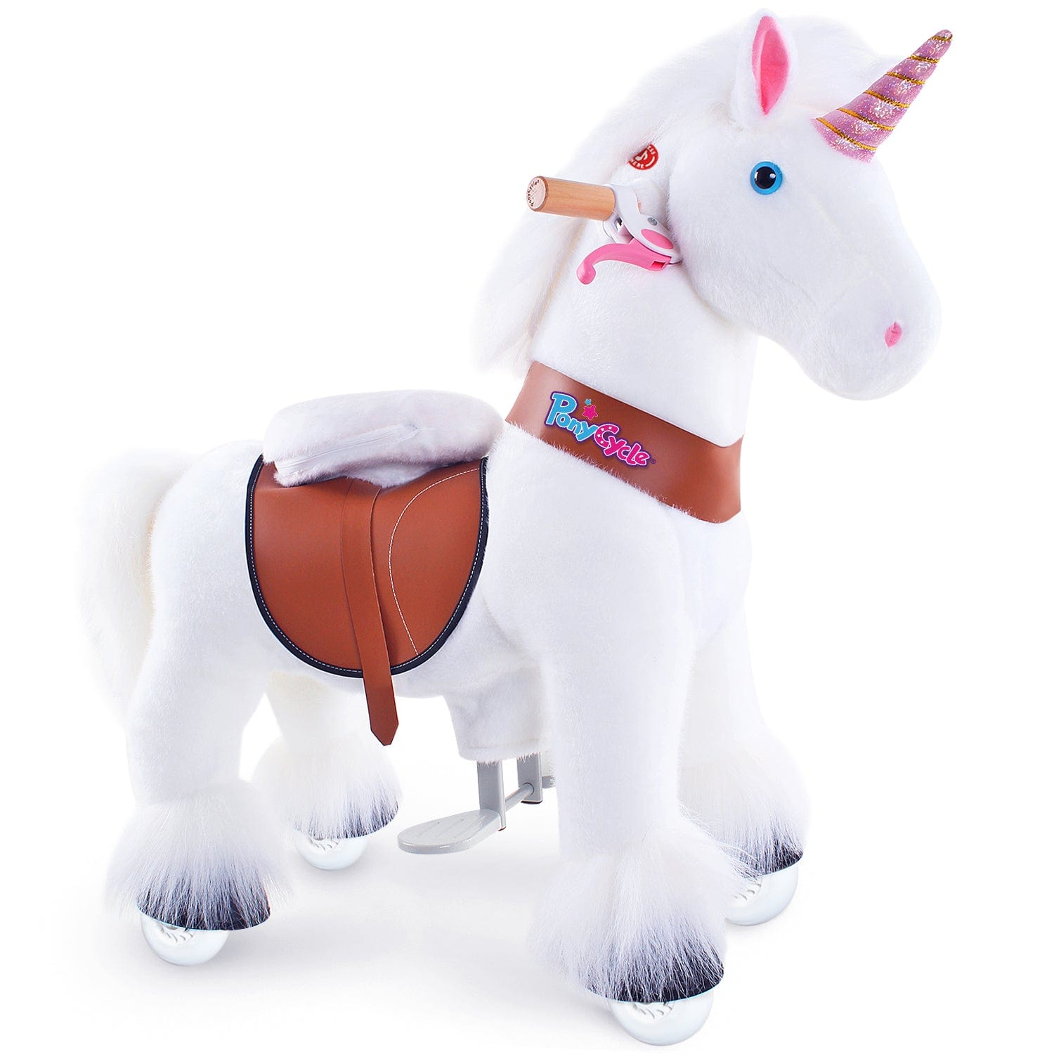 PonyCycle Model U® White Ride-On Unicorn for Kids Age 3-4, Mechanical Walking Pony Toy
