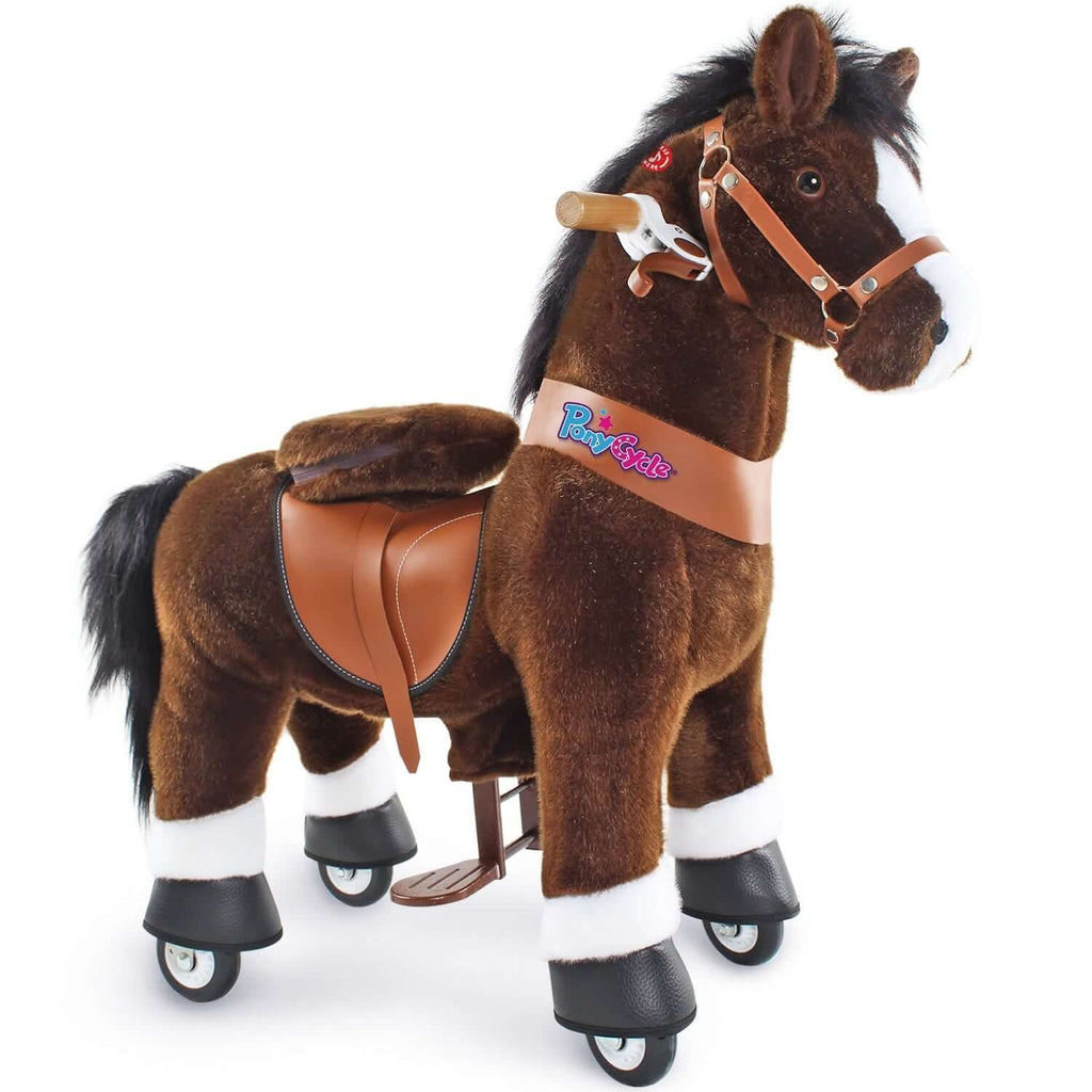 PonyCycle Model U® Chocolate Ride-On for Kids Age 3-4, Mechanical Walking Pony Toy Dark Brown